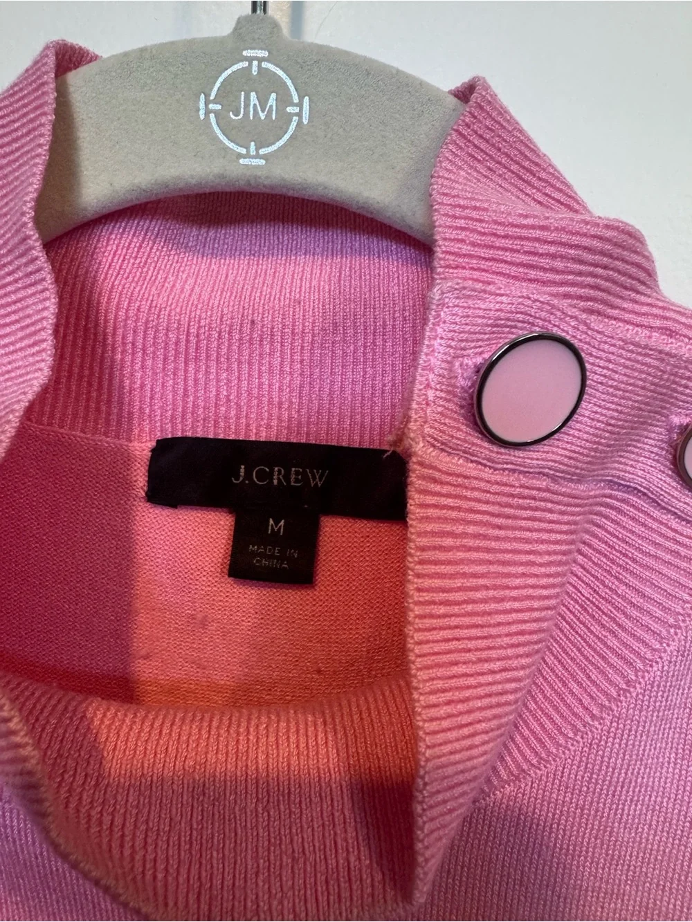 J Crew Pink Button-Shoulder Turtleneck Sweater